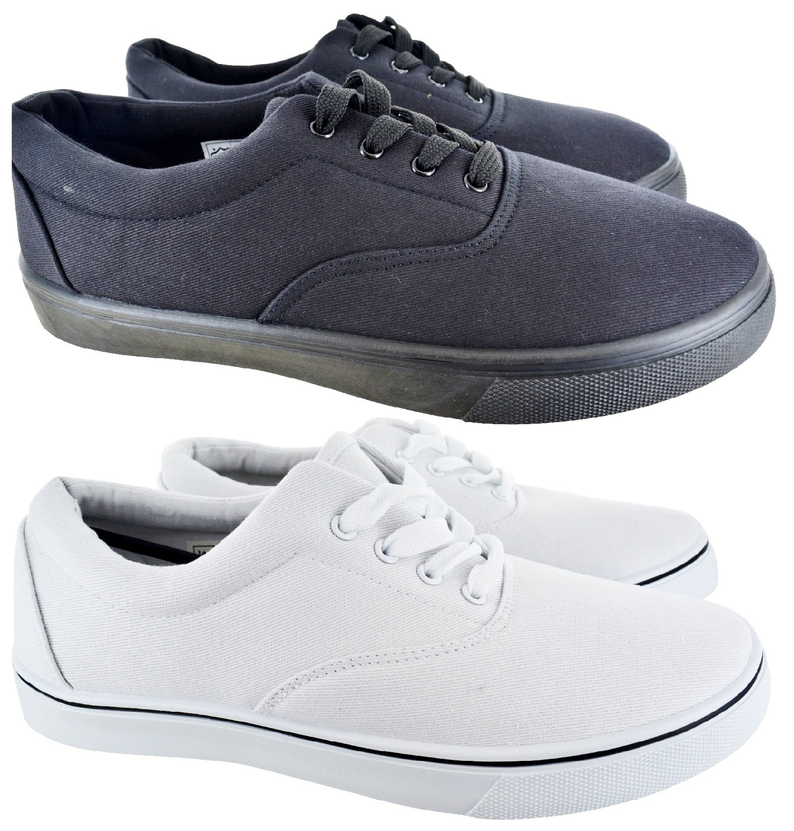 men's deck lace up plimsoll in black white